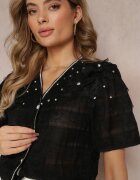 elsa.m by may Cămașă Bluză Neagră cu Dantelă și Volane Engelli