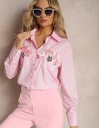 elsa.m by may Cămașă Clasic Roz cu Buzunare Decorată cu Zirconii și Detaliu Floral Herlla