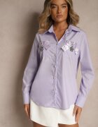 elsa.m by may Cămașă Clasic Violet cu Buzunare Decorată cu Strasuri și Detaliu Floral Herlla