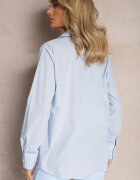 elsa.m by may Cămașă Clasică Albastră cu Buzunare Decorată cu Zirconii și Detaliu Floral Herlla