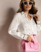 elsa.m by may Cămașă elegantă albă cu mânecă lungă cu ținte și zirconii strălucitoare Ednasia
