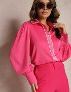 elsa.m by may Cămașă fuchsia cu mâneci lungi bufante și cu mărgele cu nasturi Quileth
