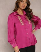 elsa.m by may Cămașă Fucsia din Satin cu Zirconii și Perle și Guler Dokeria