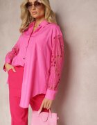 elsa.m by may Cămașă Fucsia Lejeră cu Inserții Ajurate la Mâneci Nasira