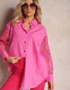 elsa.m by may Cămașă Fucsia Lejeră cu Inserții Ajurate la Mâneci Nasira