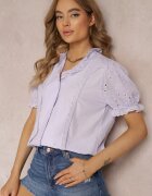 elsa.m by may Cămașă Mov cu Mâneci Bufante și Inserații de Dantelă Rathima