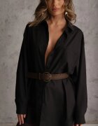elsa.m by may Cămașă Neagră Bumbac-Vâscoză cu Croială Lungă Oversize cu Centură Tethys