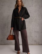 elsa.m by may Cămașă Neagră Bumbac-Vâscoză cu Croială Lungă Oversize cu Centură Tethys
