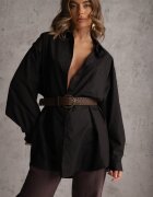 elsa.m by may Cămașă Neagră Bumbac-Vâscoză cu Croială Lungă Oversize cu Centură Tethys