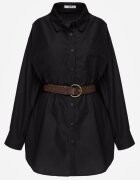 elsa.m by may Cămașă Neagră Bumbac-Vâscoză cu Croială Lungă Oversize cu Centură Tethys