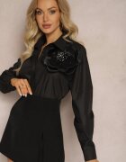 elsa.m by may Cămașă Neagră Clasică cu Aplicație 3D cu Motiv Floral Xirena