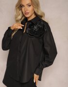 elsa.m by may Cămașă Neagră Clasică cu Aplicație 3D cu Motiv Floral Xirena