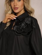 elsa.m by may Cămașă Neagră Clasică cu Aplicație 3D cu Motiv Floral Xirena
