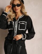 elsa.m by may Cămașă Neagră cu Borduri Contrastante și Broșă cu Fundă Deromina