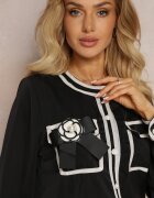 elsa.m by may Cămașă Neagră cu Borduri Contrastante și Broșă cu Fundă Deromina