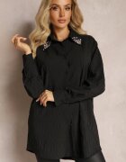 elsa.m by may Cămașă Neagră cu Cristale Decorative pe Guler Savila