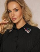 elsa.m by may Cămașă Neagră cu Cristale Decorative pe Guler Savila