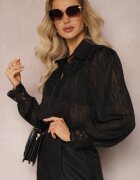 elsa.m by may Cămașă Neagră cu Fibră Metalică și Dantelă Knikkar