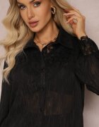 elsa.m by may Cămașă Neagră cu Fibră Metalică și Dantelă Knikkar