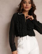 elsa.m by may Cămașă Neagră cu Guler Decorativ și Volane Chet
