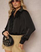 elsa.m by may Cămașă Neagră cu inserții din dantelă și nasturi decorativi Herinna