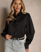 elsa.m by may Cămașă Neagră cu Mâneci Bufante Guler cu Perle și Broșă Gonathiel