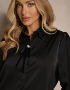 elsa.m by may Cămașă Neagră cu Mâneci Bufante Guler cu Perle și Broșă Gonathiel