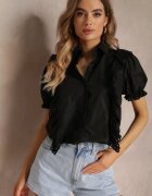 elsa.m by may Cămașă Neagră cu Mâneci Ornamentate și Volănașe în Față Johna