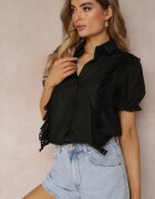 elsa.m by may Cămașă Neagră cu Mâneci Ornamentate și Volănașe în Față Johna