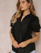elsa.m by may Cămașă Neagră cu Mâneci Ornamentate și Volănașe în Față Johna