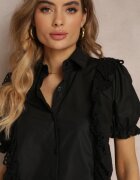 elsa.m by may Cămașă Neagră cu Mâneci Ornamentate și Volănașe în Față Johna