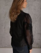 elsa.m by may Cămașă Neagră cu Mâneci Transparente și Dantelă cu Perle Ulani