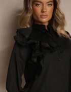 elsa.m by may Cămașă Neagră cu Viscoză Decorată cu Drapaj la Decolteu Ridirene