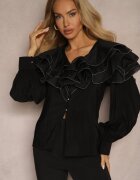 elsa.m by may Cămașă Neagră De Seară cu Volane Decorative și Nasturi Lerellia