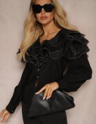 elsa.m by may Cămașă Neagră De Seară cu Volane Decorative și Nasturi Lerellia