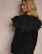 elsa.m by may Cămașă Neagră De Seară cu Volane Decorative și Nasturi Lerellia
