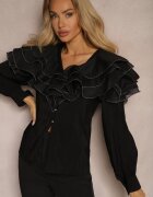 elsa.m by may Cămașă Neagră De Seară cu Volane Decorative și Nasturi Lerellia