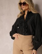 elsa.m by may Cămașă Neagră în Stil Vintage Decorată cu Volănașe și Perle în Față Calipso