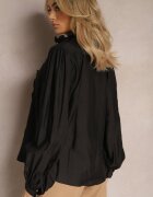 elsa.m by may Cămașă Neagră în Stil Vintage Decorată cu Volănașe și Perle în Față Calipso