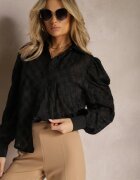 elsa.m by may Cămașă Neagră Transparentă cu Mâneci Bufante Pijama