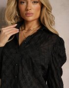 elsa.m by may Cămașă Neagră Transparentă cu Mâneci Bufante Pijama