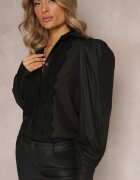 elsa.m by may Cămașă Negru cu Material brodat cu Guler și Nasturi Helminave