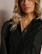 elsa.m by may Cămașă Negru cu Material brodat cu Guler și Nasturi Helminave