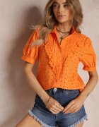 elsa.m by may Cămașă Portocalie din Țesătură din Dantelă cu Broderie și Guler tip tunică Mardellia