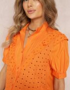 elsa.m by may Cămașă Portocalie din Țesătură din Dantelă cu Broderie și Guler tip tunică Mardellia