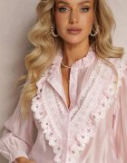 elsa.m by may Cămașă roz cu nasturi cu dantelă decorativă Raneem