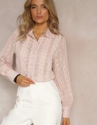 elsa.m by may Cămașă Roz din Țesătură Plumeti Decorată cu Fir Metalic și Dantelă Mulliner