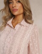 elsa.m by may Cămașă Roz din Țesătură Plumeti Decorată cu Fir Metalic și Dantelă Mulliner