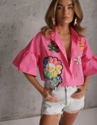 elsa.m by may Cămașă Roz Lungă cu Mâneci 3/4 cu Nasturi cu Aplicații Decorative Vieva
