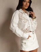 elsa.m by may Cămașă scurtă albă din Bumbac Ornată cu Inserții Ajurate Nunora
